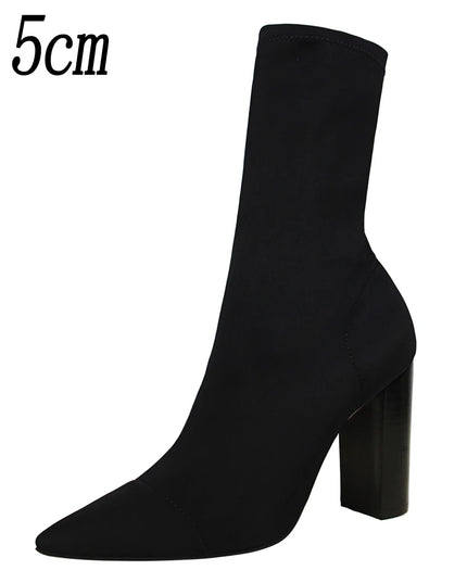 Women's Pointed Toe Elastic Heel Boots – Stylish & Comfortable Ankle Boots