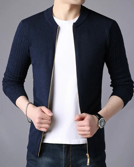 Men's Long Sleeve Knit Zipper Casual Slim Fit Jacket