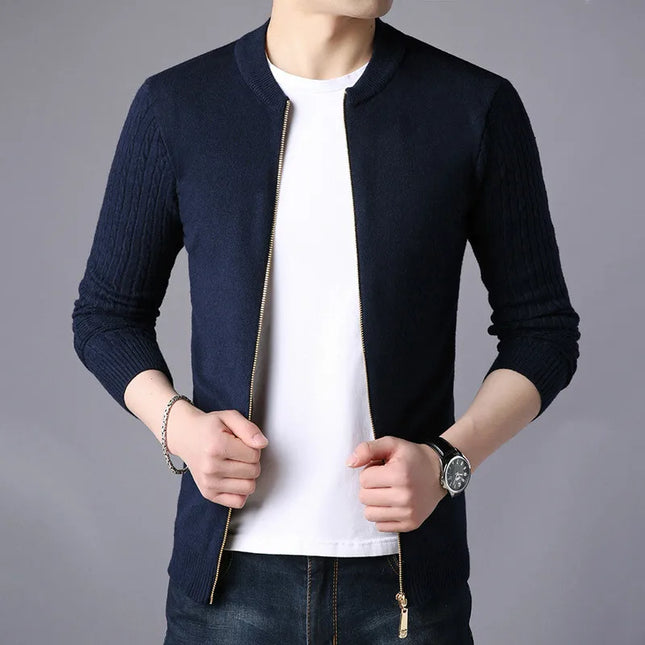 Men's Long Sleeve Knit Zipper Casual Slim Fit Jacket