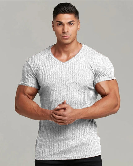 Men's V/O-Neck Short Sleeve T-Shirt - Slim Fit, Knitted, Perfect for Fitness