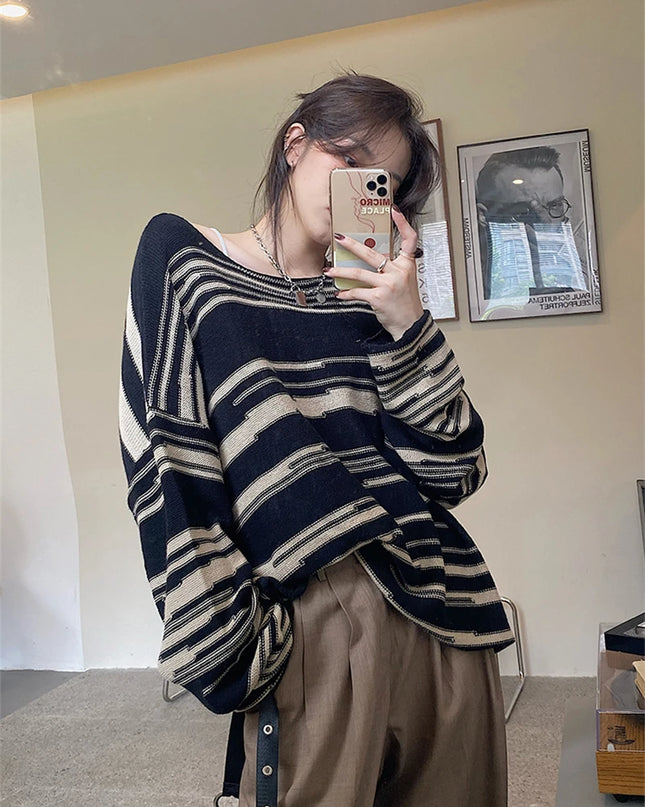 Women’s Striped Long Sleeve Loose-Fit Knitted Jumper