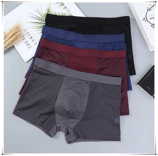 Men’s 4-Pack Mesh Transparent Boxer Shorts – Thin, Breathable, and Comfortable Underwear Set