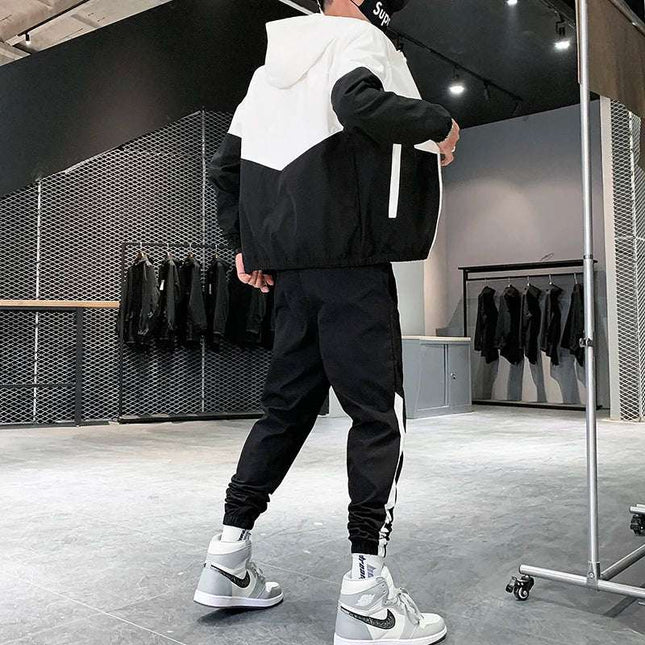 Men's Two-Piece Jogger Set with Hooded Jacket
