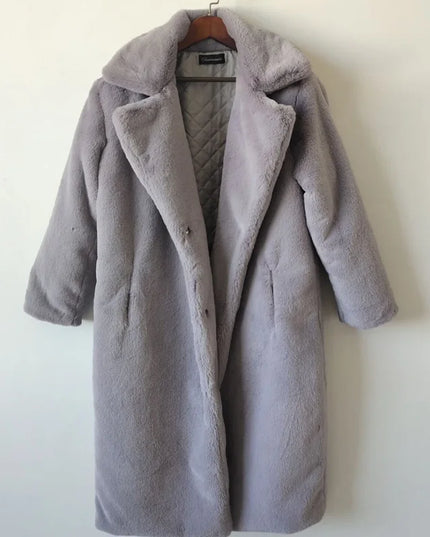 Women's Luxury Long Faux Fur Coat with Loose Lapel - Various Colors