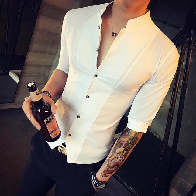 Slim Fit Long Sleeve Stand Collar Shirt for Men - Various Colors