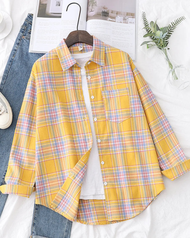 Casual Women's Plaid Shirt - Loose Fit Checkered Top