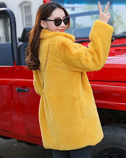 Women's Faux Fur Coat - Warm & Thick Lapel Winter Coat
