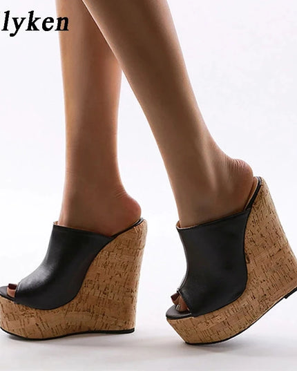 Eilyken Women's Peep Toe Platform Wedges in PU Leather