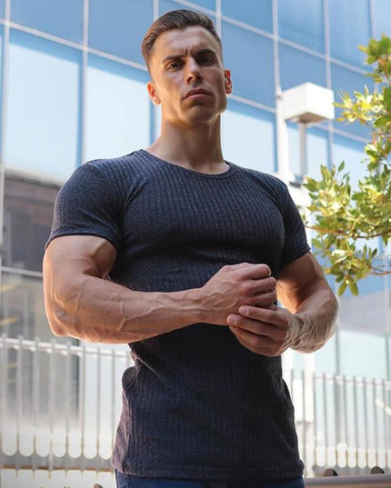 Men's V/O-Neck Short Sleeve T-Shirt - Slim Fit, Knitted, Perfect for Fitness