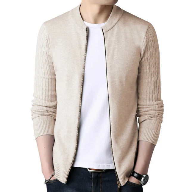 Men's Long Sleeve Knit Zipper Casual Slim Fit Jacket