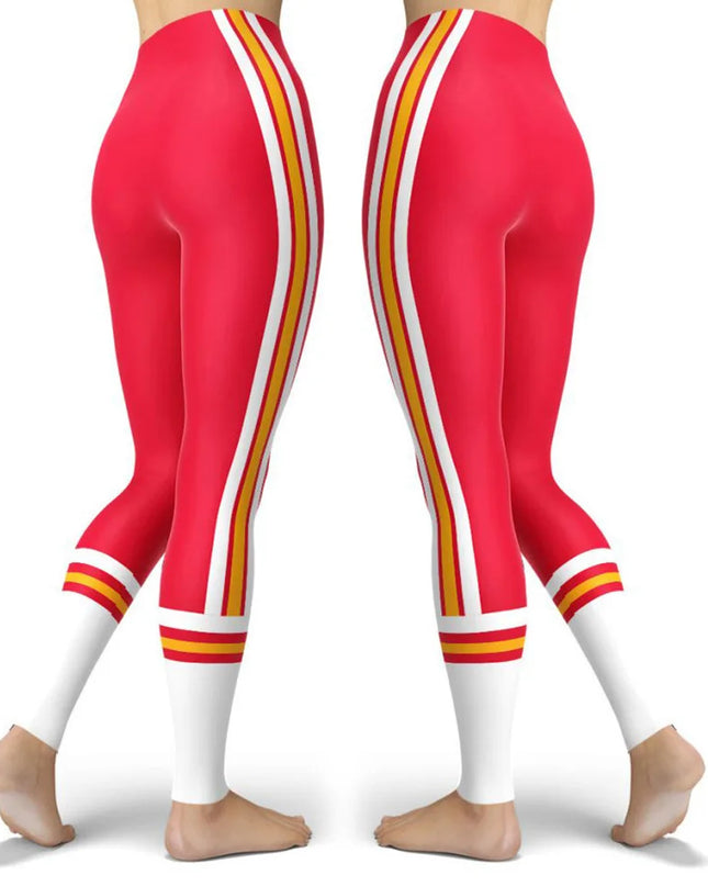 Women’s Striped High-Waist Skinny Leggings with Elastic Waist