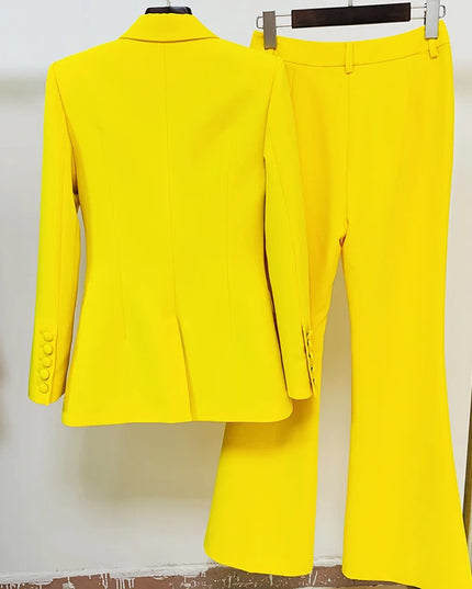 Women's Two-Piece Blazer and Flare Pants Set with Single Button Detail