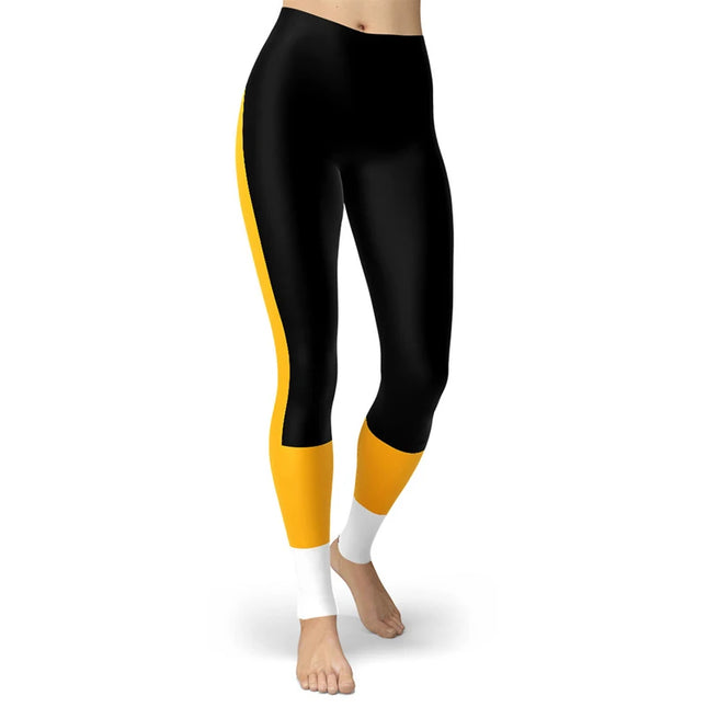Women’s Striped High-Waist Skinny Leggings with Elastic Waist