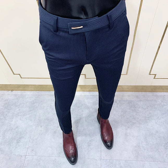 Men's Slim Fit Elastic Formal Dress Pants - Comfortable & Stylish Business Trousers