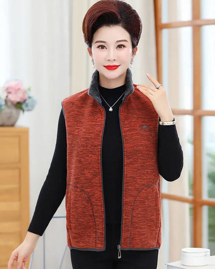Women Polar Fleece Fabric Vest Large Sleeveless Zipper Jacket