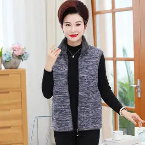 Women Polar Fleece Fabric Vest Large Sleeveless Zipper Jacket