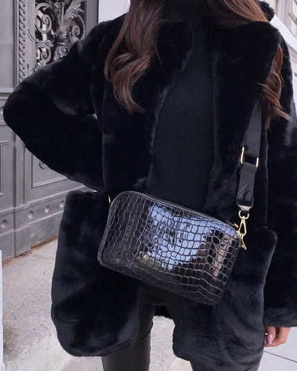 Women's Thick Faux Fur Long Overcoat with Turn-Down Collar