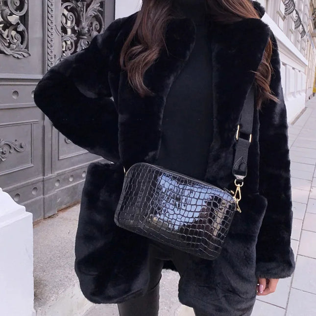 Women's Thick Faux Fur Long Overcoat with Turn-Down Collar