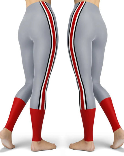 Women’s Striped High-Waist Skinny Leggings with Elastic Waist