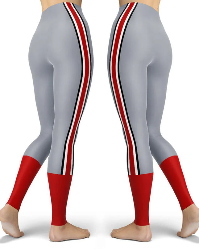 Women’s Striped High-Waist Skinny Leggings with Elastic Waist