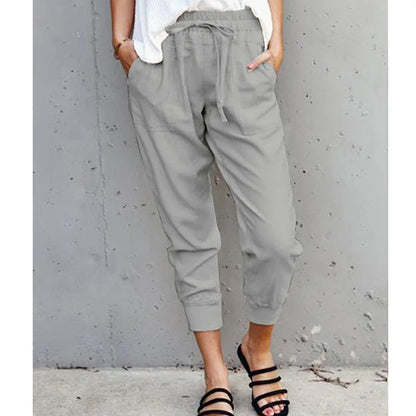 Women's High-Waist Slim-Fit Lace-Up Casual Pants- Various Colors