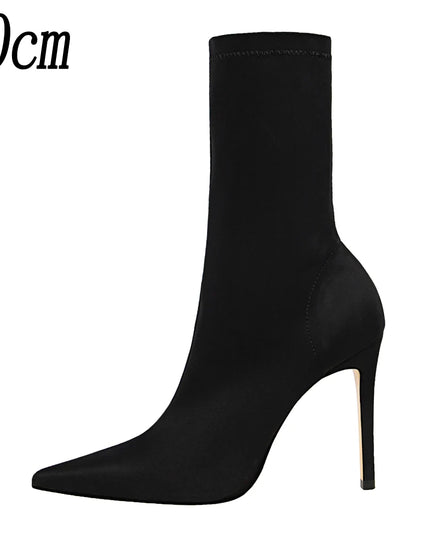 Women's Pointed Toe Elastic Heel Boots – Stylish & Comfortable Ankle Boots