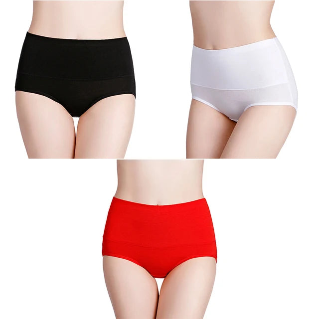 3-Pack Women's Plus Size High-Waist Cotton Breathable Briefs