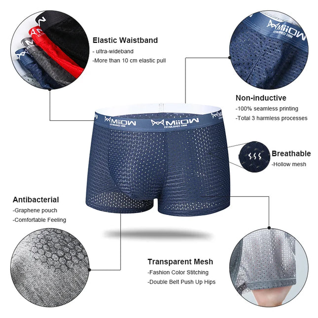 MiiOW Men's 3-Pack Mesh Boxer Briefs