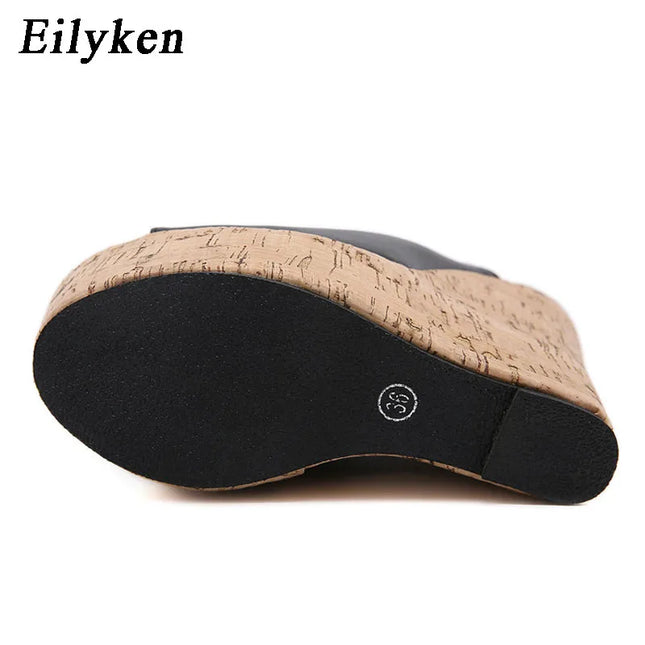 Eilyken Women's Peep Toe Platform Wedges in PU Leather
