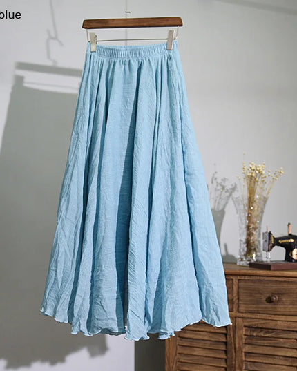 Women's Elegant High-Waisted Linen Maxi Skirt with Elastic Waist