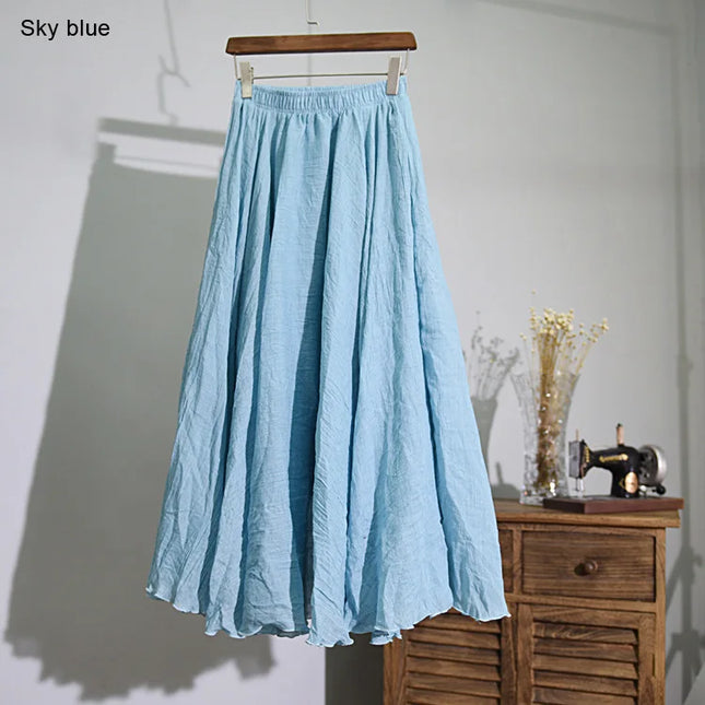 Women's Elegant High-Waisted Linen Maxi Skirt with Elastic Waist