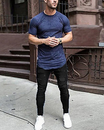 Men's Elastic Skinny Ripped Denim Jeans