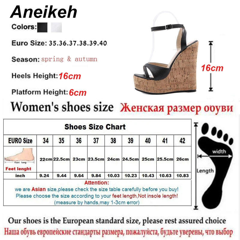 Aneikeh Women's PU Platform Buckle Heels with Woven Slope Design