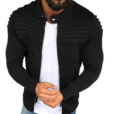 Men's Slim Fit Pleated Stripe Jacket with Zipper
