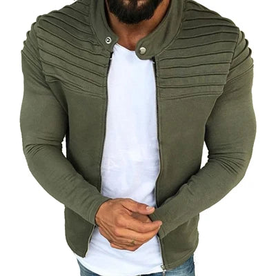 Men's Slim Fit Pleated Stripe Jacket with Zipper