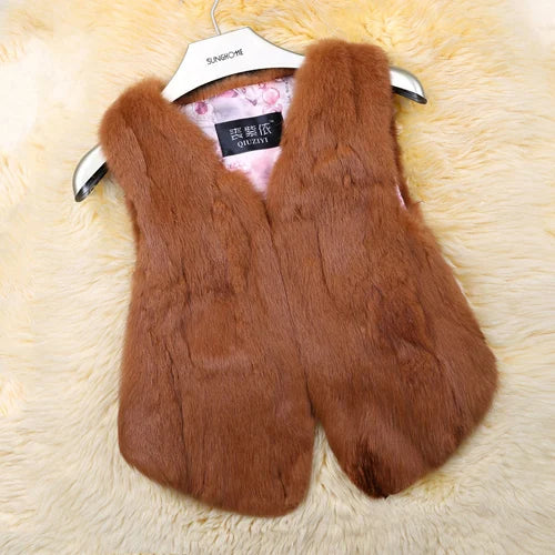 Women's Rabbit Fur Gilet - Luxury Fuzzy Vest 