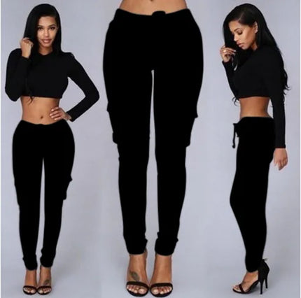 Elastic Skinny Pencil Pants for Women with High Waist and Cargo Style
