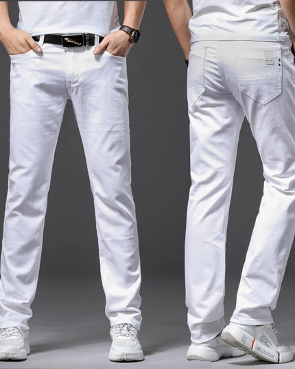 Men's White Classic Slim Fit Soft Stretch Trousers