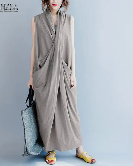 ZANZEA Women's Oversized Asymmetrical Maxi Sundress