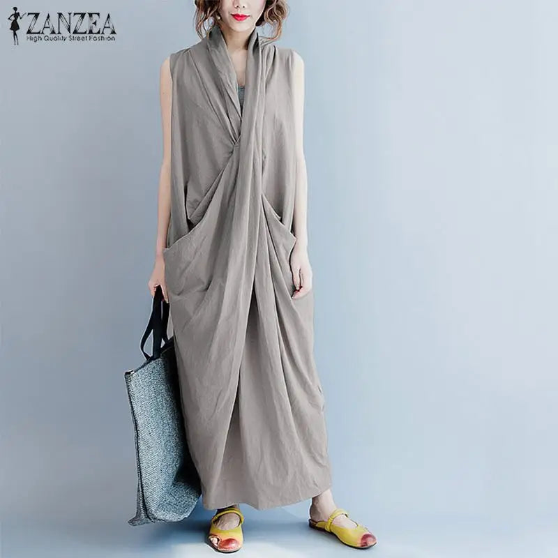ZANZEA Women's Oversized Asymmetrical Maxi Sundress