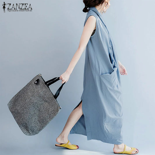 ZANZEA Women's Oversized Asymmetrical Maxi Sundress