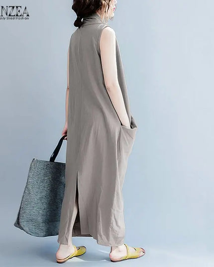 ZANZEA Women's Oversized Asymmetrical Maxi Sundress
