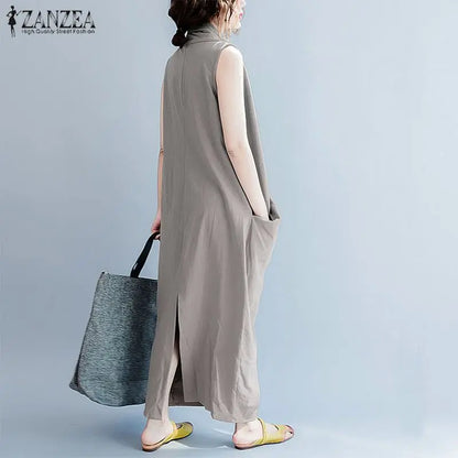 ZANZEA Women's Oversized Asymmetrical Maxi Sundress