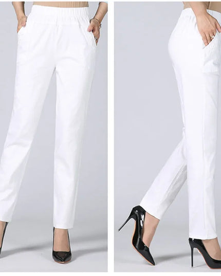 Women's Cotton Straight Pants with Stretch Waist