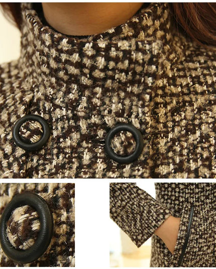 Women's Wool Blend Coat - Elegant Plaid Slim Fit Long Coat