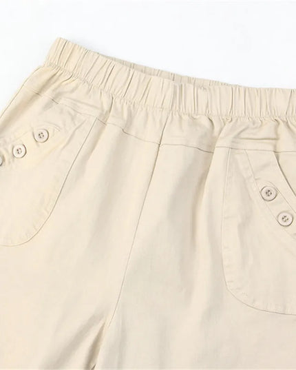 Women's Cotton Straight Pants with Stretch Waist