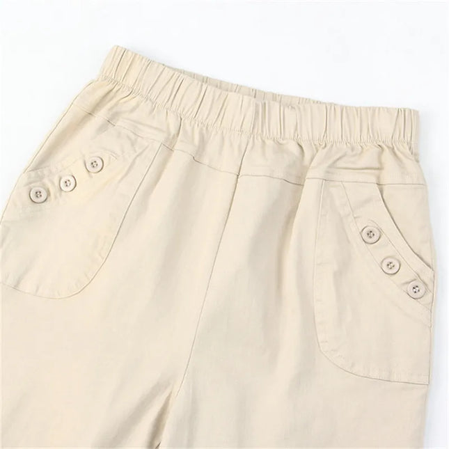 Women's Cotton Straight Pants with Stretch Waist