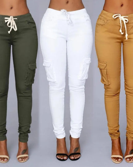 Elastic Skinny Pencil Pants for Women with High Waist and Cargo Style