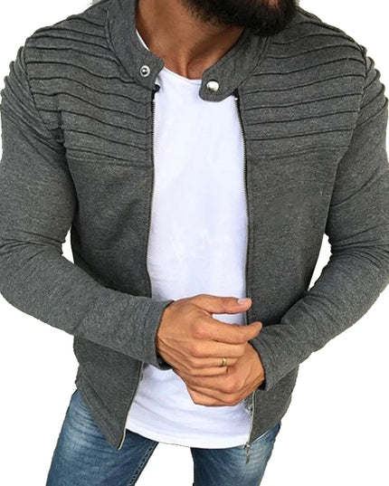 Men's Slim Fit Pleated Stripe Jacket with Zipper