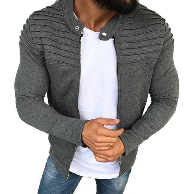 Men's Slim Fit Pleated Stripe Jacket with Zipper